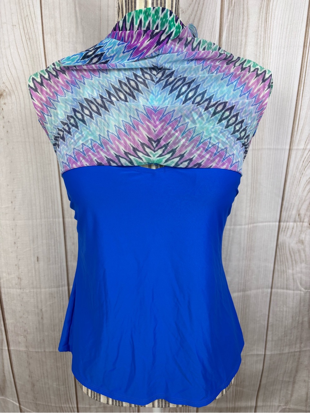 Beach House Flyaway Mesh Swim Tankini Top Razorback Lined Flowy Chevron Size 6 - Picture 4 of 9